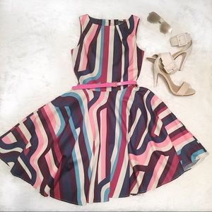 Closet London striped belted skater pockets dress